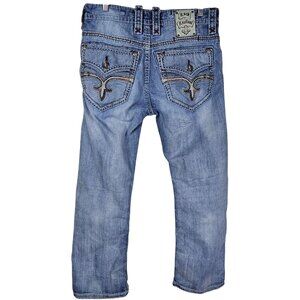 Rock Revival Ecton Boot Embroidered Denim Jeans 32 Light Wash Distressed Casual